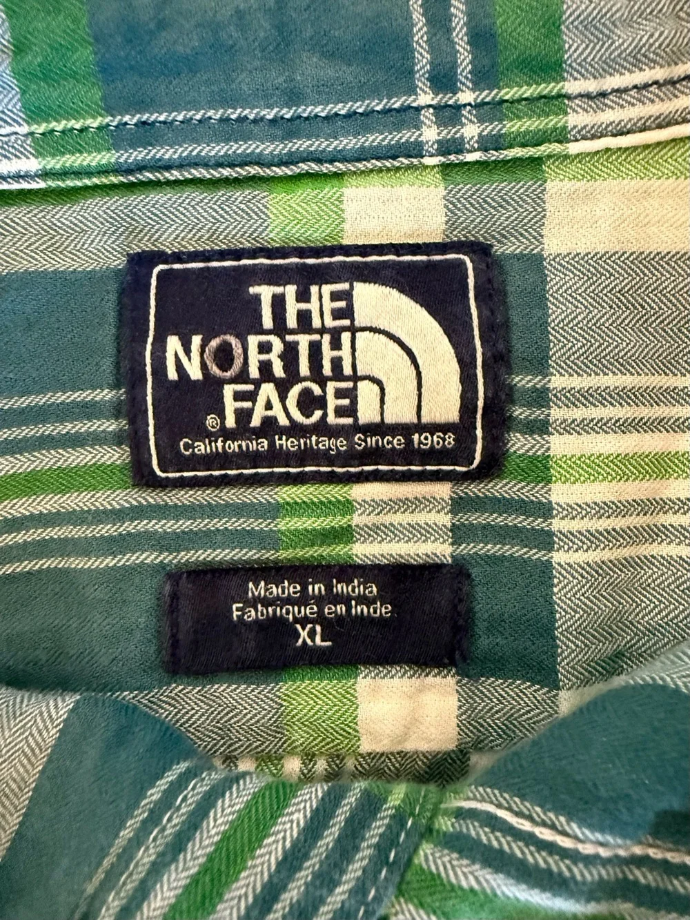 The North Face Heritage XL Plaid Button Up Flannel Shirt Green Blue Cotton